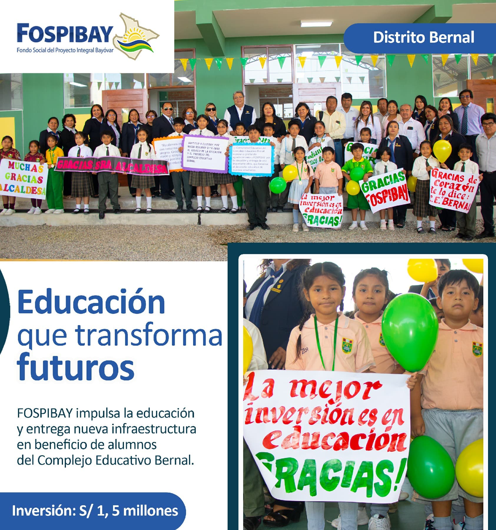 FOSPIBAY impulsa la educación y entrega moderna infraestructura a la I.E. Complejo Bernal